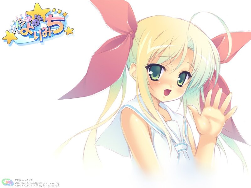Anime girl with blonde hair waving