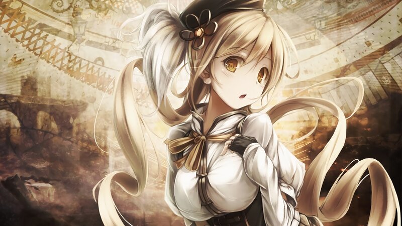 Anime Girl with Blonde Hair — White, Dramatic
