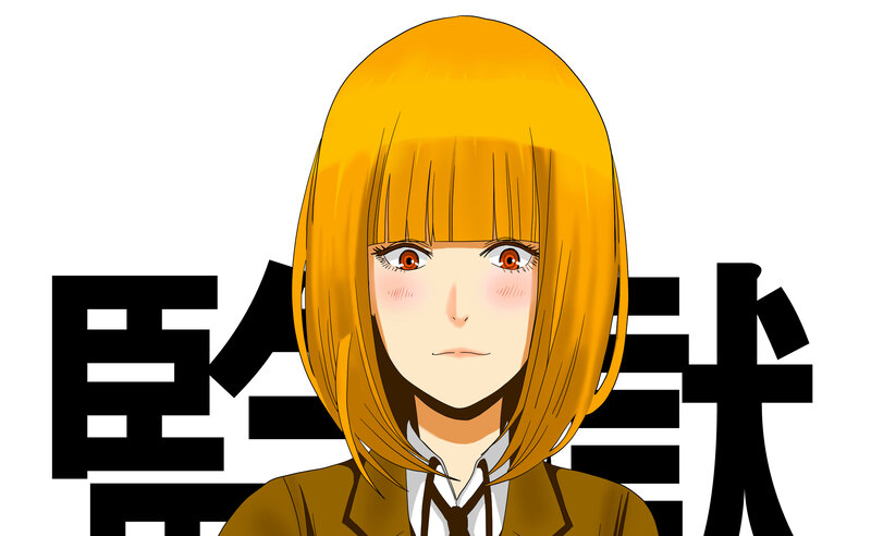 Anime Girl with Blonde Hair — Yellow, Neutral, School Uniform, Text