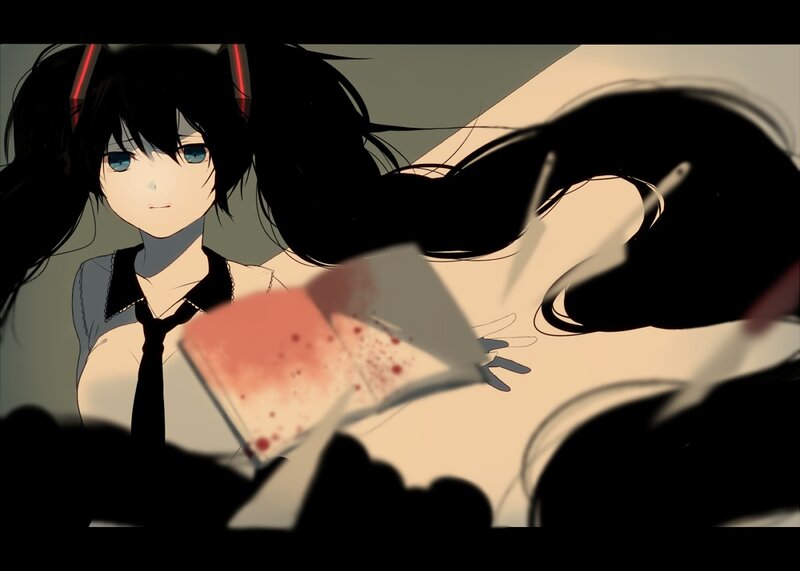 Anime Girl with Blood — Black, Dramatic, School Uniform