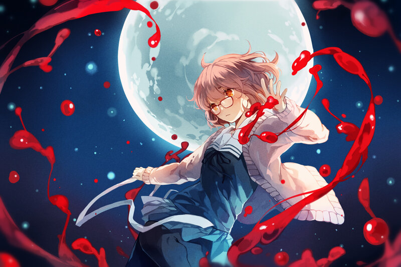 Anime Girl with Blood — Blue, Dramatic, Night