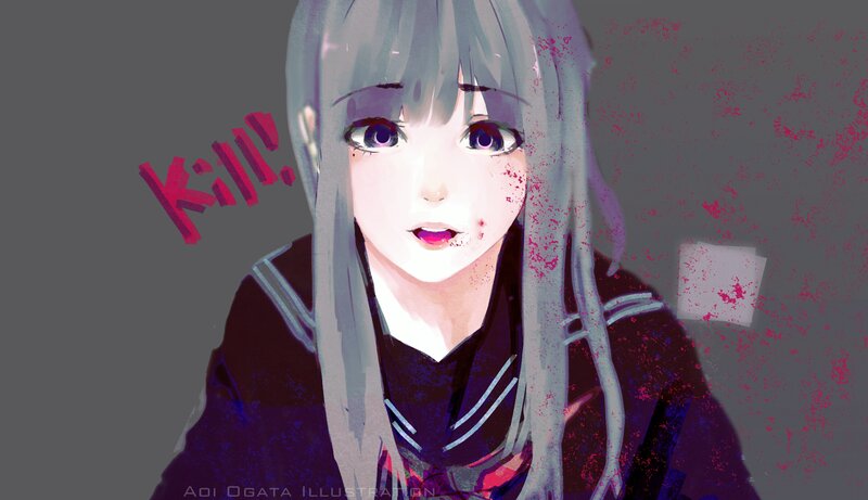 Anime Girl with Blood — Gray, Dramatic