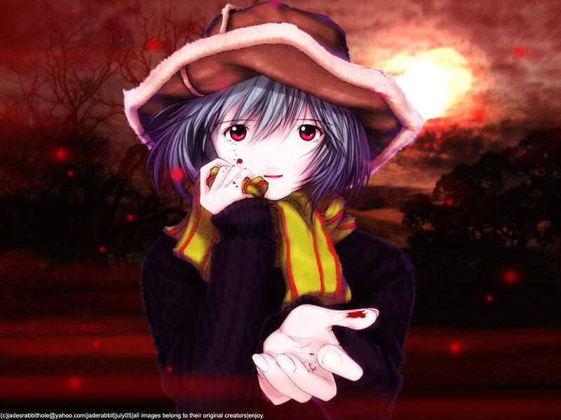 Anime girl with blood on hands