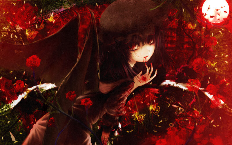 Anime Girl with Blood — Red, Dark, Dramatic