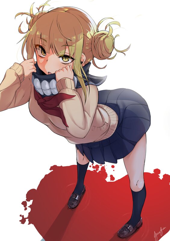 Anime Girl with Blood — Red, Dramatic, Digital Art, School Uniform, Skirt