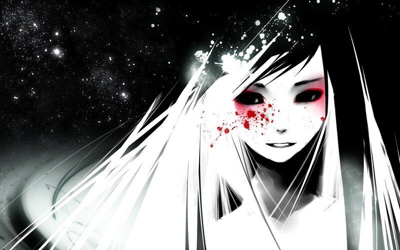 Anime Girl with Blood Splatter — Black, Dramatic