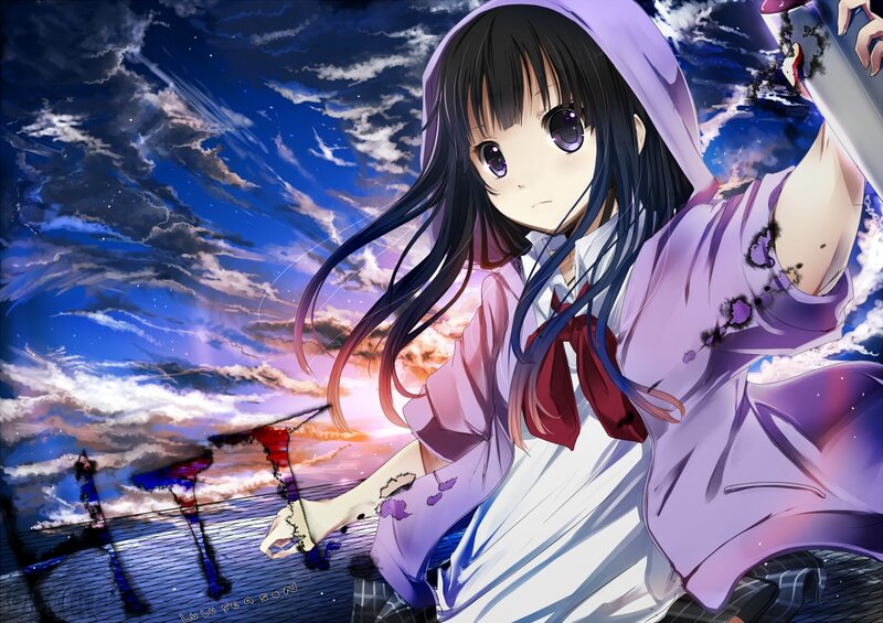 anime girl with blood-stained clothes