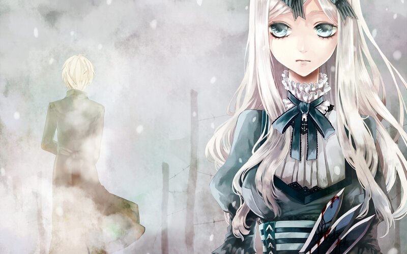 Anime girl with blood-stained dress