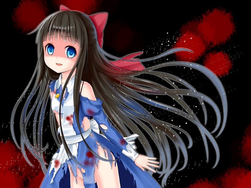 Anime girl with blood-stained dress