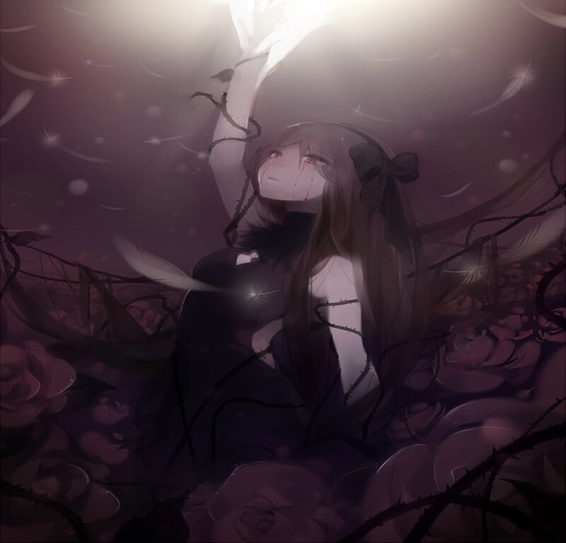 Anime Girl with Blood Tears — Purple, Dramatic
