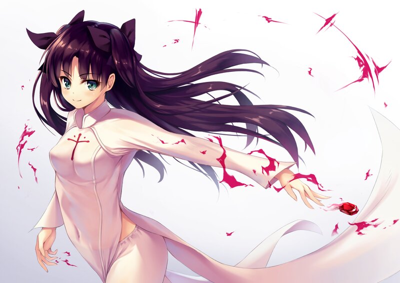 Anime Girl with Blood — White, Dramatic, Digital Art, Long Hair