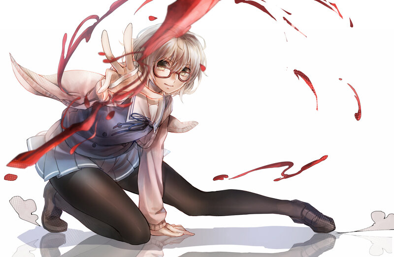 Anime Girl with Blood — White, Dramatic, Glasses, School Uniform