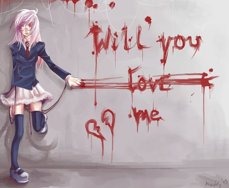 Anime Girl with Blood Writing