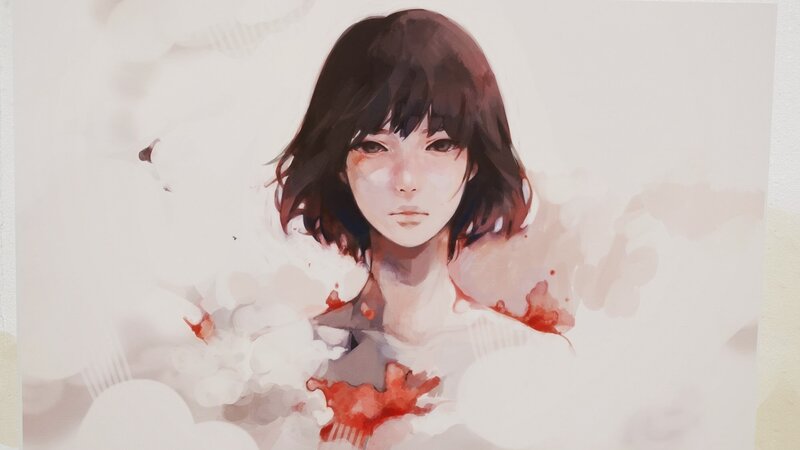 Anime Girl with Bloodstains — Red