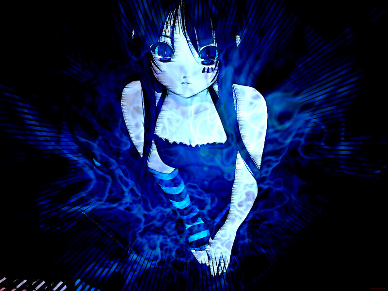 anime girl with blue aura