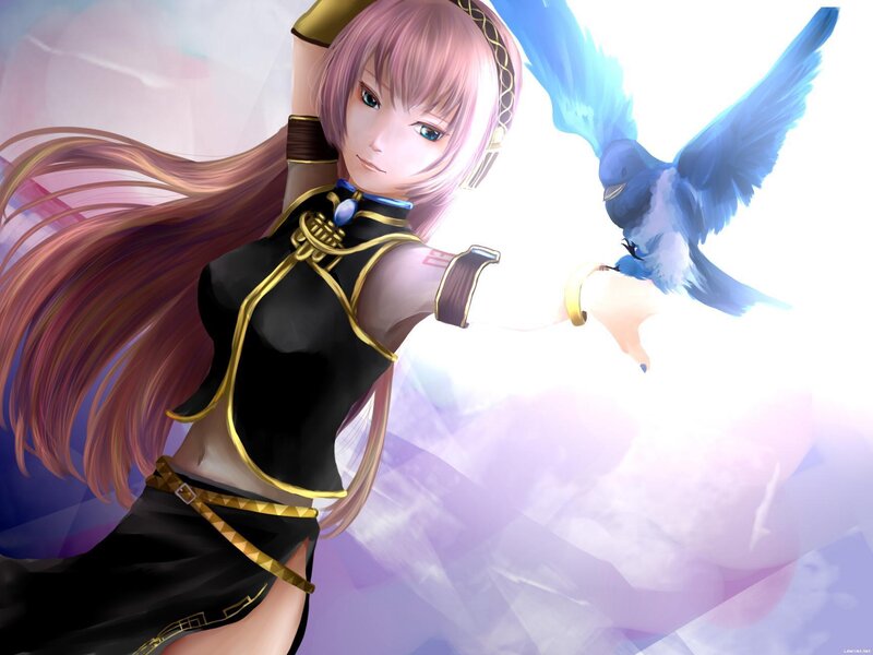anime girl with blue bird