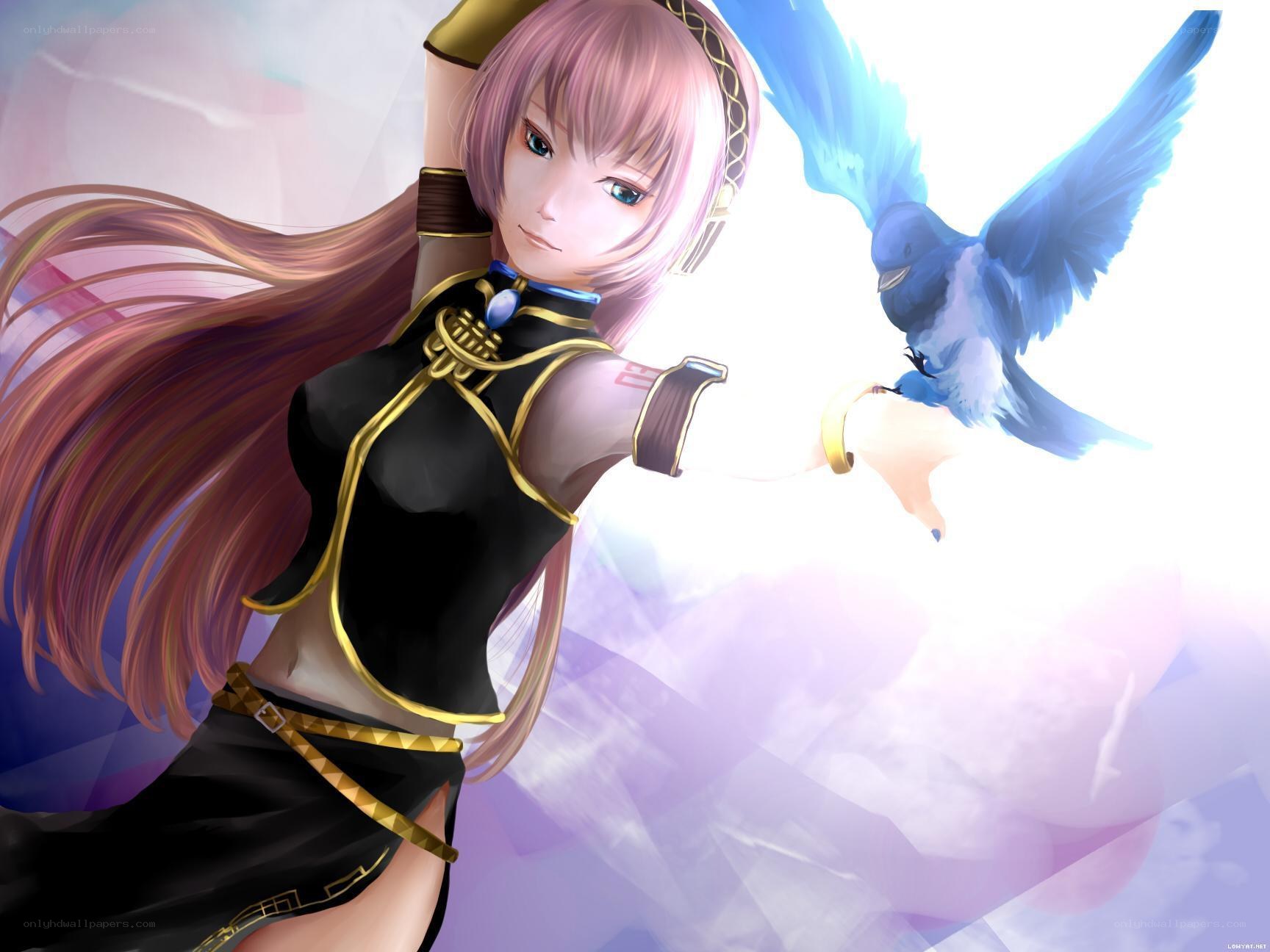 anime girl with blue bird