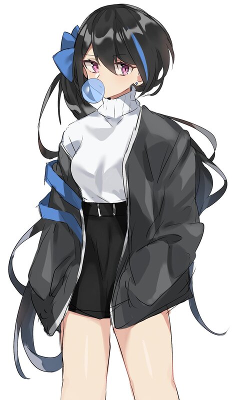 Anime Girl with Blue Bow — Black