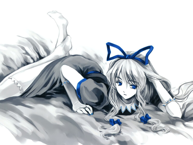 Anime Girl with Blue Bow — White