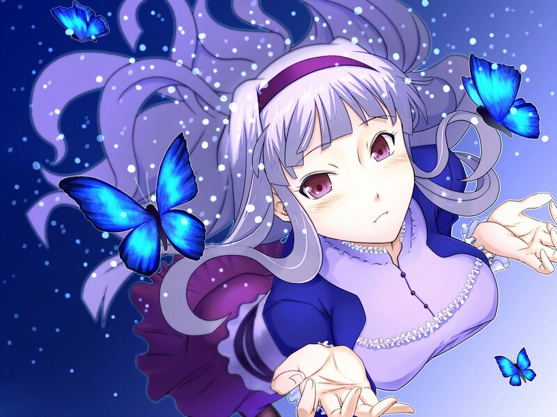 anime girl with blue butterflies
