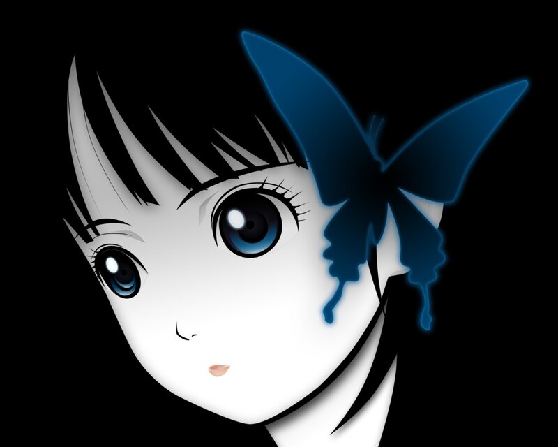 anime girl with blue butterfly
