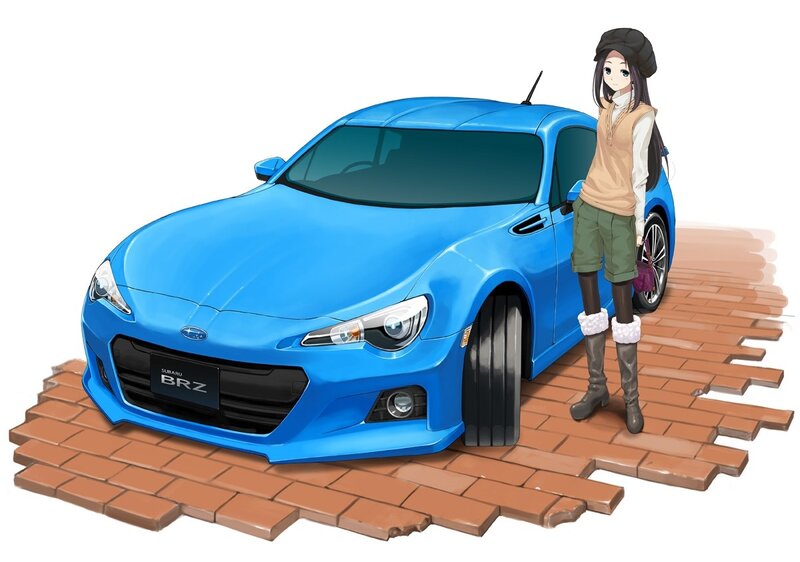 Anime Girl with Blue Car — Neutral