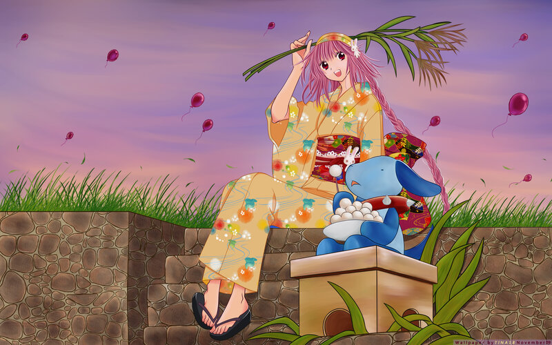 Anime girl with blue creature