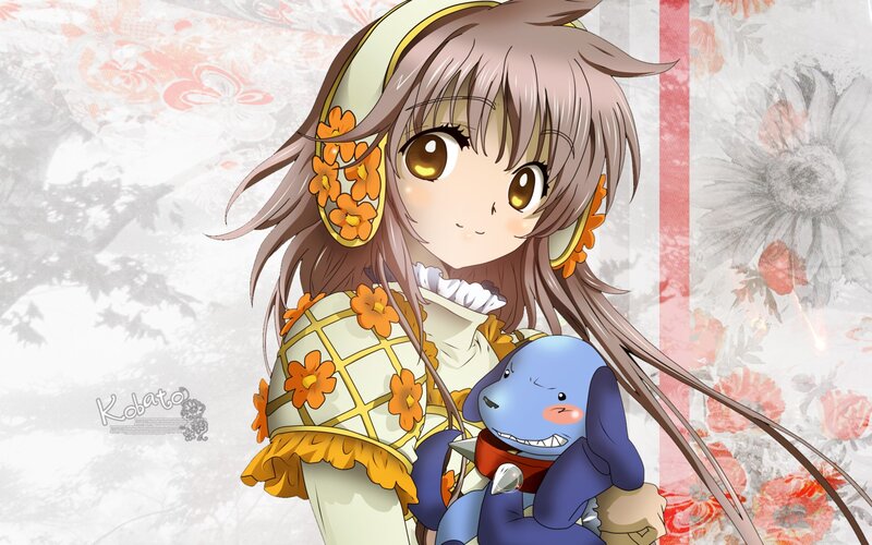 anime girl with blue creature