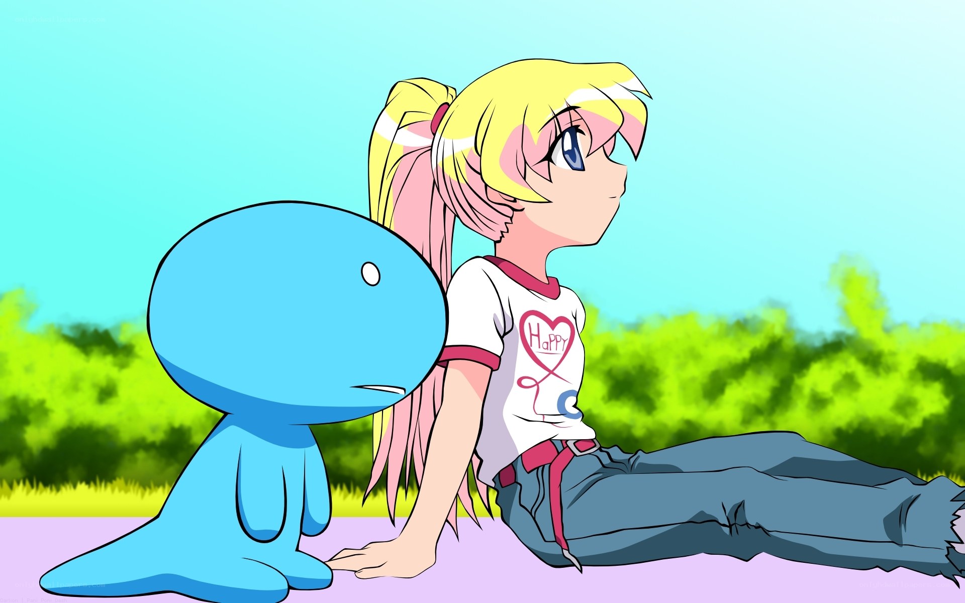 Anime girl with blue creature