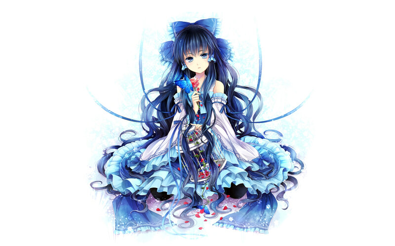Anime Girl with Blue Dress — Serene, Digital Art