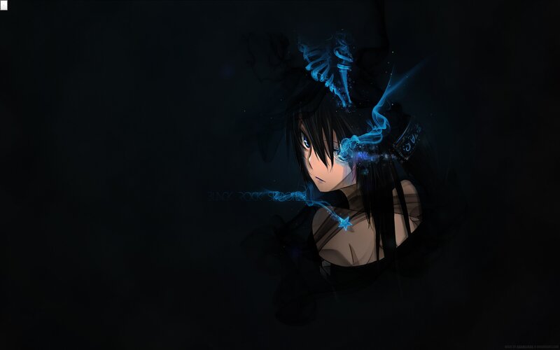 Anime Girl with Blue Energy — Black, Dramatic, Night