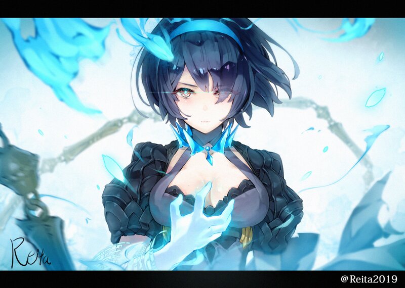 Anime Girl with Blue Energy — Dramatic, Digital Art, Blue Energy, Armor
