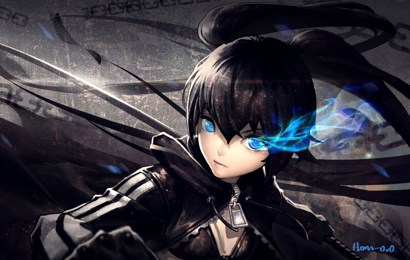 Anime Girl with Blue Eyes — Black, Dramatic, Digital Art, Blue Energy
