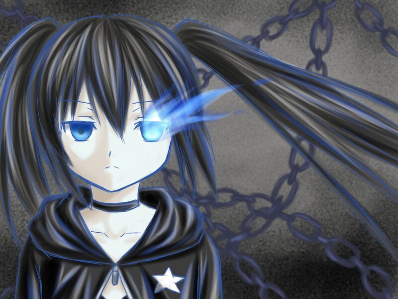 Anime Girl with Blue Eyes — Black, Dramatic, Digital Art, Chains
