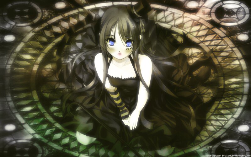 Anime Girl with Blue Eyes — Black, Dramatic, Digital Art, Long Hair