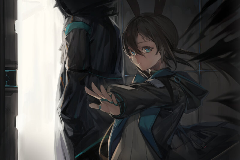 Anime Girl with Blue Eyes — Black, Dramatic, Digital Art, Person