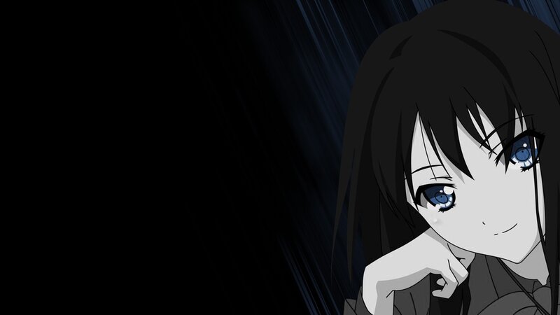 Anime Girl with Blue Eyes — Black, Dramatic, Night, Rain