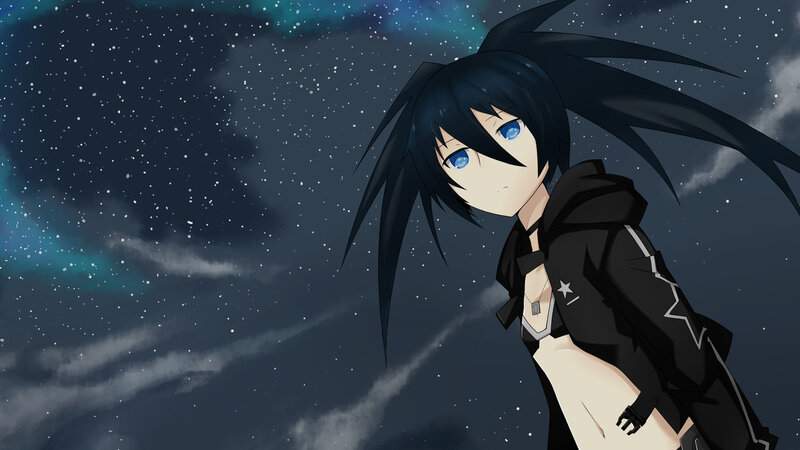 Anime Girl with Blue Eyes — Black, Dramatic, Night