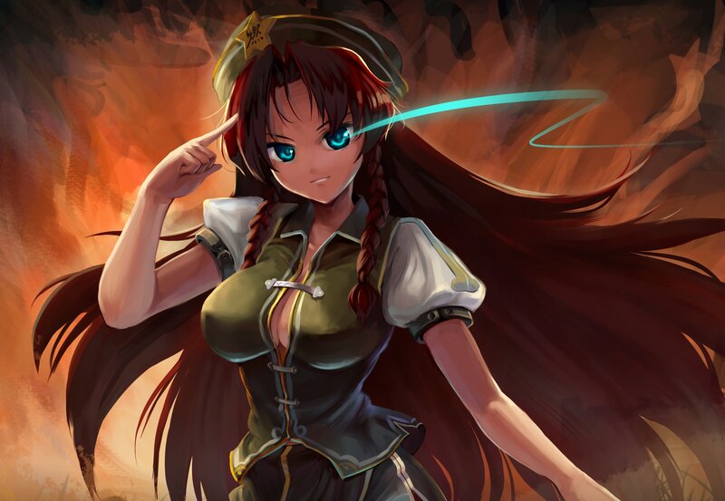 Anime Girl with Blue Eyes — Brown, Dramatic, Digital Art