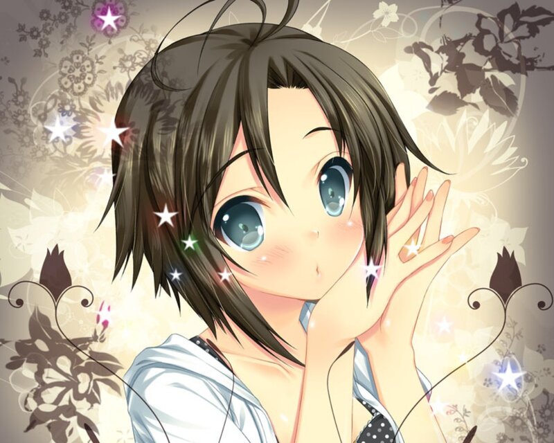 Anime Girl with Blue Eyes — Brown, Dreamy, Stars