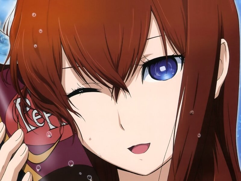 Anime Girl with Blue Eyes — Brown, Playful, Drink
