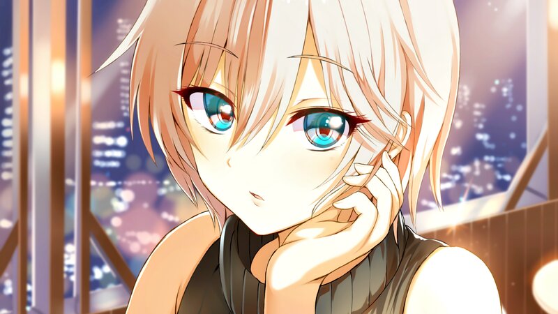 Anime Girl with Blue Eyes — Calm, Night, City Lights