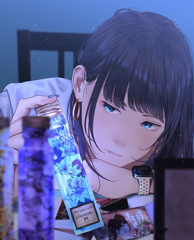 Anime Girl with Blue Eyes — Calm, Night, Digital Art