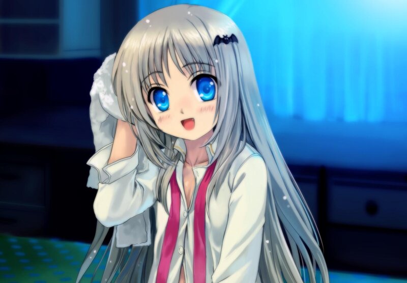 Anime Girl with Blue Eyes — Calm, Night, Long Silver Hair