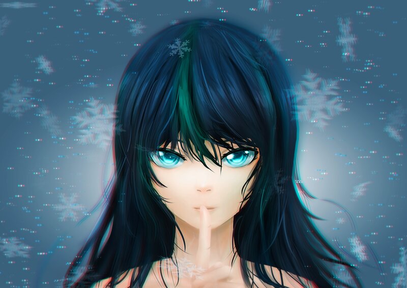 Anime Girl with Blue Eyes — Calm, Winter, Digital Art