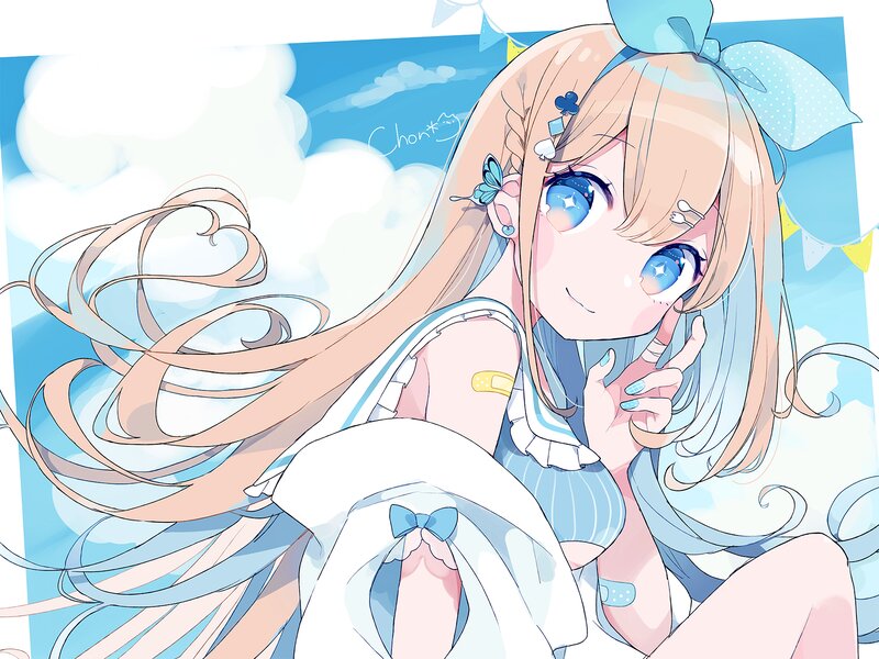 Anime Girl with Blue Eyes — Cheerful, Afternoon, Digital Art