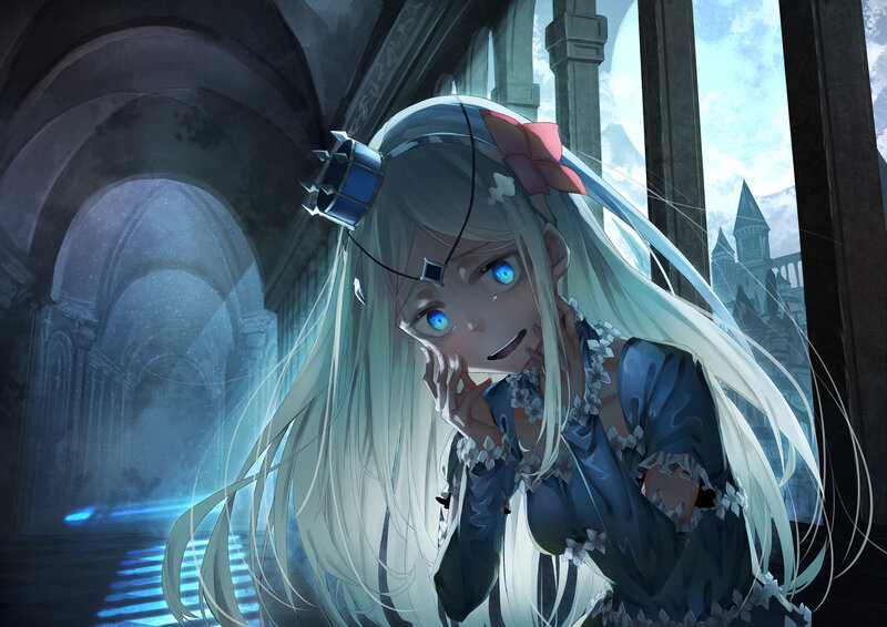 Anime Girl with Blue Eyes — Dramatic, Digital Art, Castle