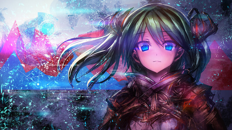 Anime Girl with Blue Eyes — Dramatic, Digital Art, Digital Interface