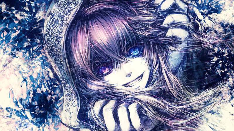 Anime Girl with Blue Eyes — Dramatic, Digital Art, Hooded Cloak
