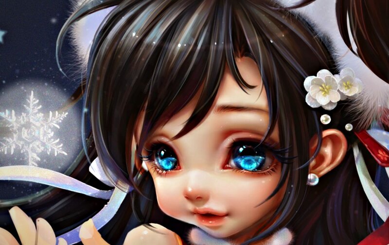 Anime Girl with Blue Eyes — Dreamy, Night, Digital Art